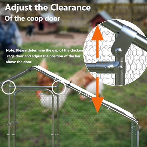 BOSSIN Large Metal Chicken Coop Bold Chicken Pen Outdoor, Poultry Cage Spire Shape, Heavy Duty Walk-in for Yard with Waterproof and Anti-UV Cover with Cover Duck Rabbit Dog House Outdoor - size: 158.4"L x 118.1"W x 76.8"H