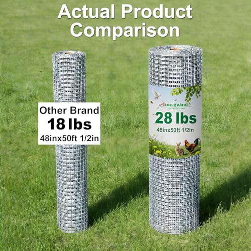 Amagabeli Hardware Cloth 1/2 inch 48 in x 50 ft True 19 Gauge Chicken Wire Double Galvanized Welded Wire Fencing Mesh Roll Garden Plant Support Poultry Netting Rabbit Cage Snake Gopher Fence - size: 1/2" 48"x50'