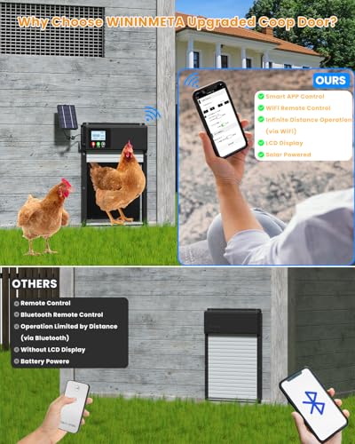 Automatic Chicken Coop Door with WiFi Remote Control, 2025 Upgraded 8000mAh Solar Powered Automatic Chicken Coop Opener with LCD Display & Timer & Light Sensor, with Anti-Pinch Design