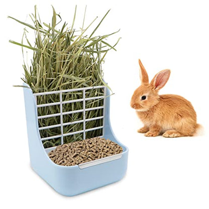 Litewoo Rabbit Hay Feeder Guinea Pig Feeder, 2 in 1 Automatic Small Animal Food Bowl Feeding Cage Accessories (Blue) - color: Blue