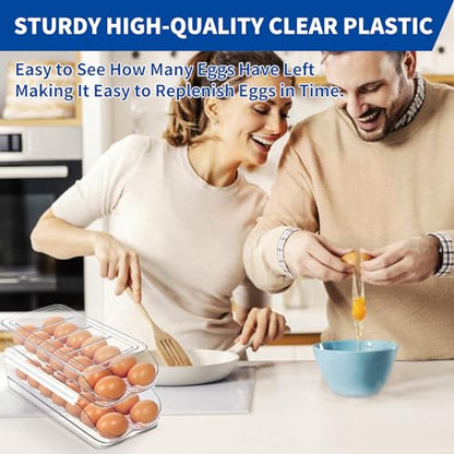 MesRosa Egg Holder for Fridge, Automatic Rolling Egg Organizer for Refrigerator, Clear Plastic Egg Container & Tray, Stackable Dispenser and Storage Bin with Sturdy Lid to Saving Space -3 Layer - size: 3 Layer Holder 42 Eggs
