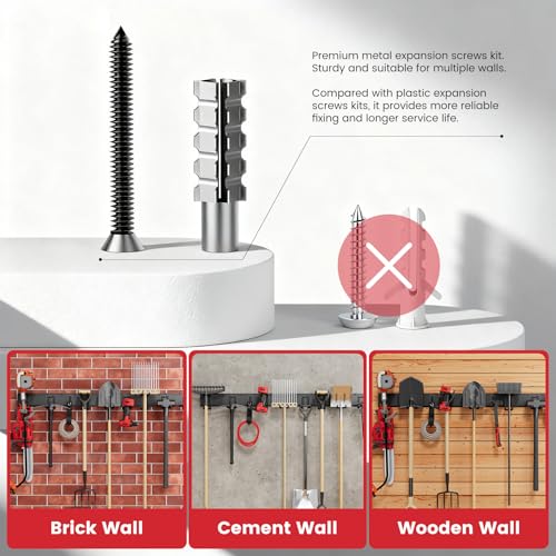 ENJOYWOOD Garage Tool Organizer Wall Mount 1380 lbs Load Capacity 99 Inch Heavy Duty Modular Storage System with 6 Panels and 18 Hooks for Garden Tool Storage - size: 99in | 6Panels + 18Hooks