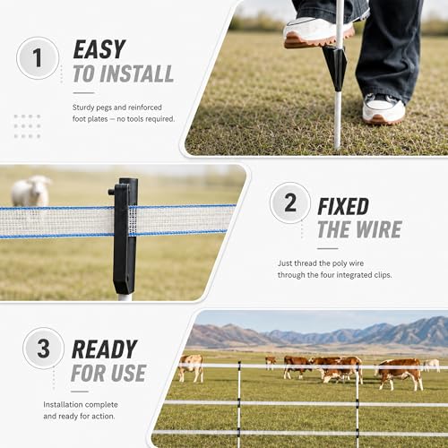 50 Pack Fixed Insulator Fiberglass Posts, 48 Inch Fiberglass Electric Fence Posts, Easy Step-in Posts for Livestock Fencing, Garden Fencing and Boundary Marking,Grey - color: Grey