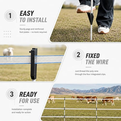 50 Pack Fixed Insulator Fiberglass Posts, 48 Inch Fiberglass Electric Fence Posts, Easy Step-in Posts for Livestock Fencing, Garden Fencing and Boundary Marking,Grey - color: Grey