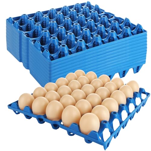 DAJAVE 12 Pack Plastic Egg Tray Egg Crates for Fresh Eggs, Blue 30-Egg Flats for Home Chicken Farmers, Stackable Eggs Cartons for Packing, Storage, Shipping - color: Blue