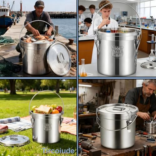 6L/1.6 Gal Airtight Metal Canisters with Lids, 304 Stainless Steel Dog Food Storage Container for Household Bar Restaurants Flour Container (Handheld) - size: Handheld 6L/1.6gal