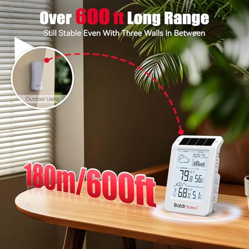 BaldrTherm Outdoor Indoor Thermometer Wireless Weather Station, Dual-Zone Childroom Temp Humidity Monitor, Auto Smart Backlight,Temp/Humidity/Barometric Trend Visualization, White&White - color: White&White