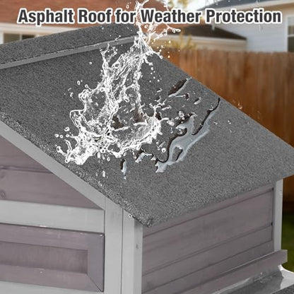Small Chicken Coop with 2 Nesting Boxes, Wooden Hen House for 1-2 Chickens, Waterproof Asphalt Roof Poultry Hutch with Wildlife-Proof Latches, Roosting Bar and 4 Ground-Clearing Legs - color: Grey