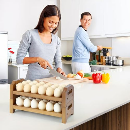 2-Tier Wooden Egg Holder for 36 Eggs, Wooden Egg Holder Countertop with Carry Handle for Chicken, Duck, and Quail Eggs (Stackable) - color: Stackable