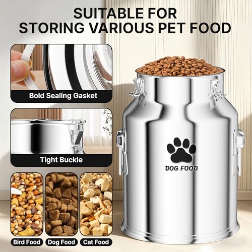 35LBS Large Metal Dog Food Storage Container, Stainless Steel Dog Food Storage Tank, Multifunctional Storage Bin with Lid and Spoon, Food Storage Container for Big Dogs, Keep Fresh, Easy to Clean