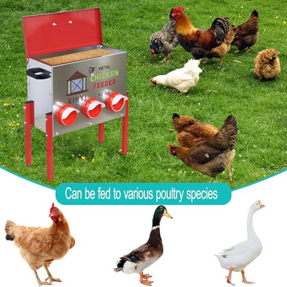 XINYI 9.3 Gallon Automatic Chicken Feeder, 6 Ports Gallon Chick Feeder No Waste with Adjustable Legs, Rodent Proof & Weatherproof Metal Raised Poultry Feeder - size: 6 ports with legs