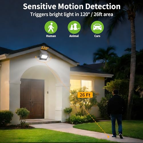 Solar Lights Outdoor Motion Sensor Lights,107 LEDs Security Flood Lights Outdoor Waterproof IP66,Dusk to Dawn Solar Powered Wall Lights for Outside,Patio,Barn, Yard, Garage,Cool White,2-Pack - size: 2 Pack