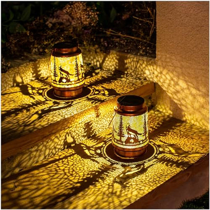 2 Pack Wolf Solar Lanterns Outdoor Waterproof Hanging Lights for Garden Decor, Yard, Patio, Lawn, Tabletop, Pathway, Landscape - Metal Decorative LED Lanterns, Gifts for Women Men - style: 2 Pack Wolf