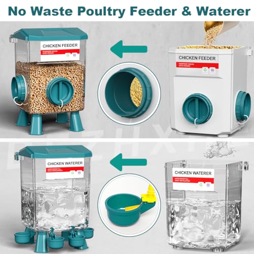 Chicken Feeder and Waterer Set, 1.9 Gallon/17.7 Pounds, Automatic Chicken Feeders and Chicken Waterer, Detachable for Chick, Duck & Quail Coop Use, Outdoor Farm & Backyard (Upgraded) - size: 1.9 Gallon Upgraded