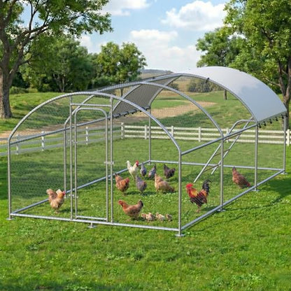 Large Metal Chicken Coop with Roosting Perch Walk-in Poultry Cage Chicken Run Duck House Chicken Pen Dome Shaped Coop with Waterproof Cover for Outdoor Backyard Farm Use(10' L x 19.7' W x 6.4' H) - size: 236.4"L x 120.0"W x 76.8"H