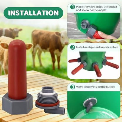 Calf Feeding Nipple 4 Set with Fixed Base Feeding Milk Bucket Teats for Baby Cow Cattle Horse Donkey