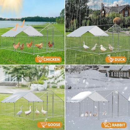 Large Metal Chicken Coop, Walk in Chicken Runs for Yards with Cover, Hen House Enclosure with Security Lock & Waterproof Cover, Outdoor Duck Rabbit Pens Chicken House, 13.1 x 9.8 x 6.5 ft - size: 157.2"L x 117.6"W x 78.0"H