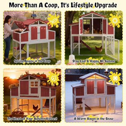 Large Chicken Coop with 4 Nesting Boxes for 4-6 Hens, Wooden Outdoor Hen House Chicken Tractor with Pull-Out Tray, 3 Perches, Expandable Backyard Chicken Run - size: 53.0"L x 35.0"W x 53.0"H
