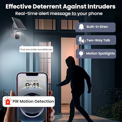 HITELLARCAM 2026 Upgraded 2K Security Cameras Wireless Outdoor with Solar Panels, Free Cloud Storage, AI Motion Detection Spotlight Siren Alarm Outdoor Camera Wireless, 2-Way Talk, IP66 Waterproof - color: White - Camera with Solar Panel