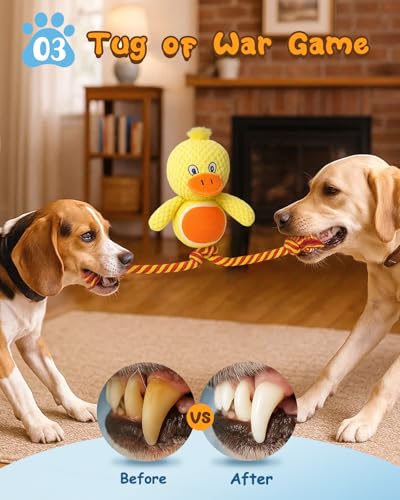 Swooflia Durable Squeaky Dog Toy - Interactive Plush Cute Duck with Rope Legs, Teeth Cleaning Tug Toy for Small Medium and Large Dogs, Puppy Chew Toy for Training and Play - color: Yellow