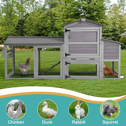 Chicken Coop, Mobile Chicken House with Wheels, Outdoor Hen House Poultry Cage with Nesting Box, Leakproof Pull Out Tray and UV-Resistant Roof (78.9" L x 26.6" W x 42.5" H) - color: Grey, size: 78.9" L x 26.6" W x 42.5" H