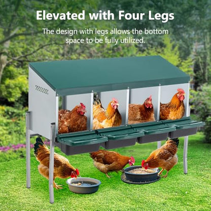 Green Chicken Nesting Box for Laying Eggs – Roll Away Poultry Nest, Durable & Easy-Clean Hen Egg Box for Coops, Secure & Comfortable (4-Hole with Legs,Green) - color: 4-Hole With Legs,Green