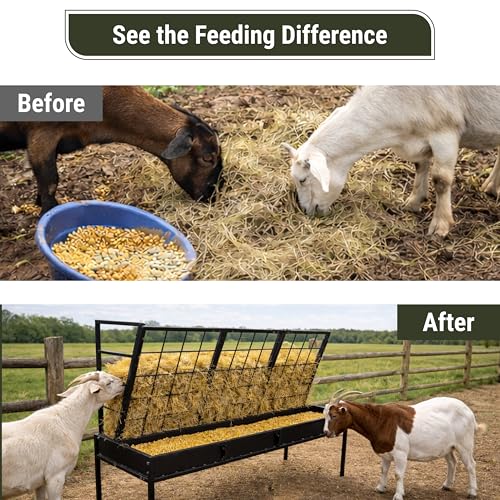 FEBTECH 42.5 Gallon Outdoor Pasture Goat Hay Feeder, Heavy Duty Powder-Coated 2 in 1 Hay Rack, Size-Adjustable Modular Design, Expandable Hay Feeder for Goats Horse Sheep Cattle Deer Barn & Pasture.. - size: 42.5 Gallon - Pasture