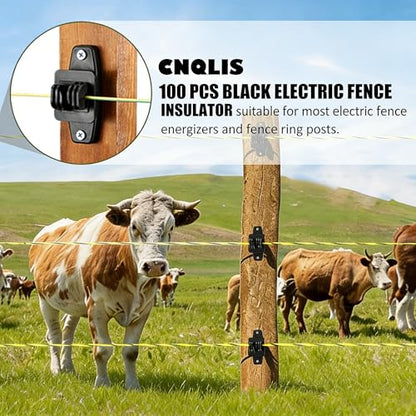 CNQLIS 100 Pcs Electric Fence Insulators for Wooden Post, Black Fence Wood Post Claw Insulators Accessories for Hi-tensile, Heavy Duty Fencing Wire Polywire