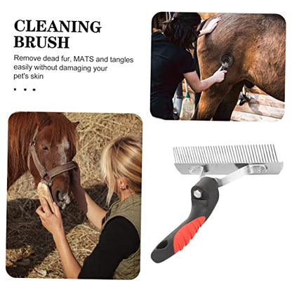 Kisangel Horse Grooming Comb with Ergonomic Non Slip Rubber Handle Durable Rake for Shedding and Mud Removal Boosting Horse Fur Cleaning and Red