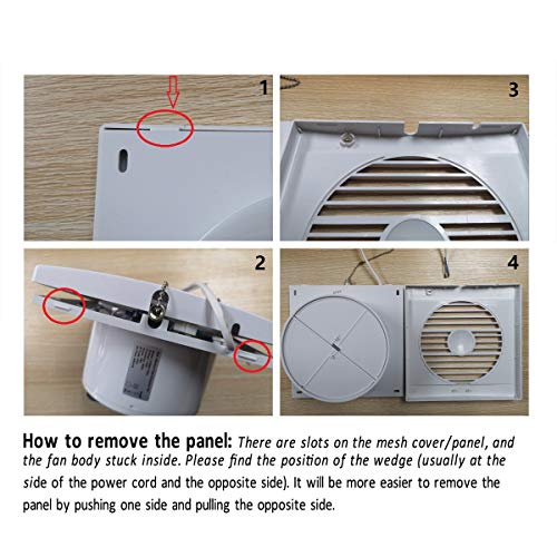 4 Inch Wall-Mounted Exhaust Fan, 12W Ventilation Extractor with Anti-backflow Check Valve Chain Switch for Window Duct Glass Grow Tent Bathroom Vents - 6"×6" Grid Panel - Small Size - size: Φ4 Inch with Rope Switch