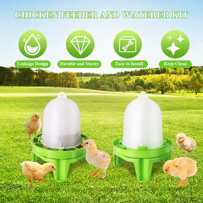 Automatic Chicken Waterer and Feeder Set with Legs,Poultry Waterer,No Waste Chicken Feeder,1.31 Pound Feeder and 0.39 Gallon Waterer Kit for Small Chickens,Quails and Pigeons