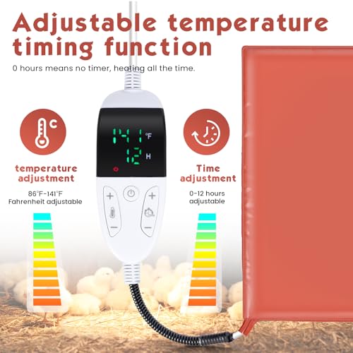 Large Chicken Heating Pad Chick Brooder Small Animal Pet Heating Pad Waterproof Heated Pet Mat Adjustable Temperature & Timer, Chicken Heater (15.7 x 23.6in) - size: 15.7 x 23.6in