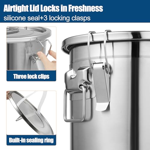 12 Lbs 304 Stainless Steel Dog Food Storage Containers with Airtight Lid and Locking Clamp, Large Metal Pet Food Storage Container Food Bin for Dogs, Cats & Birds Seed, Keep Fresh - size: 12Lbs