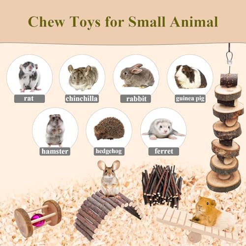 Grddaef Hamster Toys, Guinea Pig Chew Toys Rabbit Enrichment Cage Accessories Toys for Chinchilla Gerbils Rats Bunny Squirrels