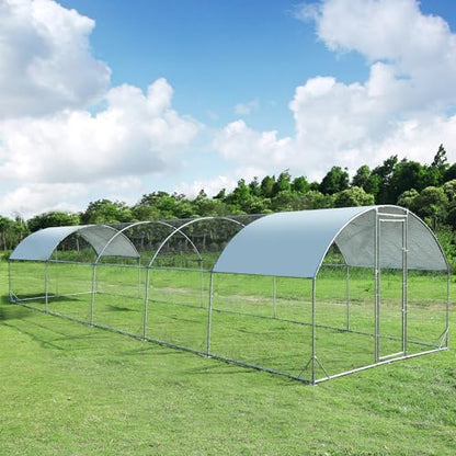 Large Metal Chicken Coop Round Top Upgrade Tri-Supporting Wire Mesh Chicken Run,Chicken Pen with Water-Resident and Anti-UV Cover,Duck Rabbit House Outdoor (Dome Roof 31.2'L x 9'W x 6.5'H) - size: 374.4"L x 108.0"W x 78.0"H