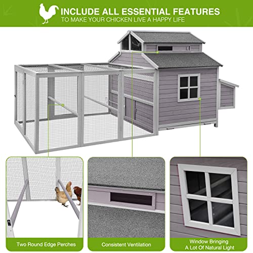 GUTINNEEN Chicken Coop Large Hen House for 8-10 Chickens Wooden Poultry Cage with Run and Nesting Box 115in - color: Grey, size: 115.0"L x 54.0"W x 56.0"H