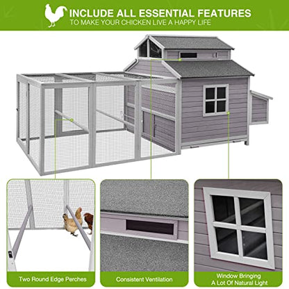 GUTINNEEN Chicken Coop Large Hen House for 8-10 Chickens Wooden Poultry Cage with Run and Nesting Box 115in - color: Grey, size: 115.0"L x 54.0"W x 56.0"H