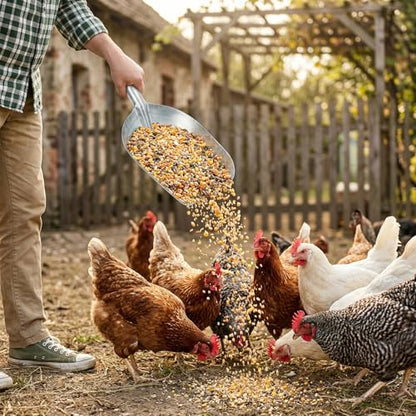 Cididu 2 Pack Large Metal Feed Scoop for Livestock, 33.8 Oz Grain Scoop for Horse, Cattle, Chicken, Heavy Duty Shovels with Hollow Handle for Grain, Fire Pit, Garden, Outdoor Firewood, Dry Goods