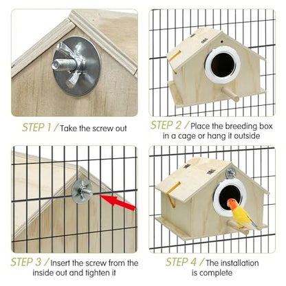 kathson Parakeet Nest Box Bird Nesting House Parrot Breeding Mating Box for Lovebirds Cockatiel Budgie Finch (10.1''x8.5''x7.3'')