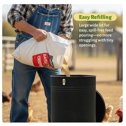 KOL 75 LB Large Free Standing Chicken Feeder, Portable Gravity Chicken Feeder Automatic, Dispenser, 8 Feeding Ports Poultry Feeder for Chicken Rooster & Hen (Black)