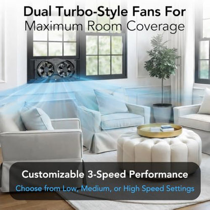 Comfort Zone 9-Inch Reversible Twin Window Fan with Remote Control – 3-Speed Dual Blade Fan with Exhaust, Cooling & Circulate Modes, Expandable Width 23.5" to 37", Removable Bug Screen & Tabletop Feet - color: Black, size: 9 inch (3-Speed w/Remote)