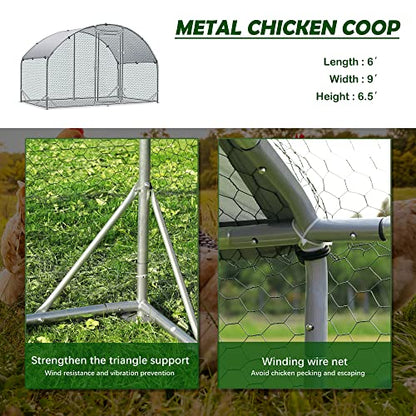 TOLEAD Large Metal Chicken Coop Upgrade Tri-Supporting Wire Mesh Chicken Run,Chicken Pen with Water-Resident and Anti-UV Cover,Duck Rabbit House Outdoor(9’ W x 6.6’ L x 6.5’ H) - size: 78.1"L x 108.0"W x 78.0"H