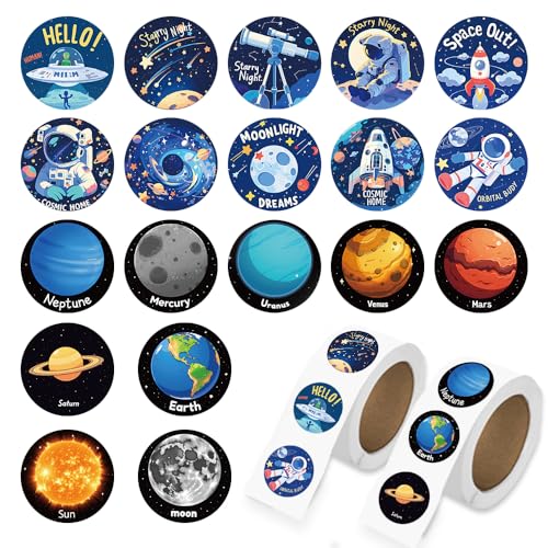 1000 Pcs Outer Space Stickers Bulk 2 Roll 1 Inch Galaxy Astronaut Stickers for Boys Girls .Space Theme Decor Sticker Book Water Bottles Laptop - color: Space Stickers