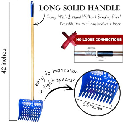 The Coop Scoop® Original 2-in-1 Chicken Poop Scooper & Rake – Made in The USA, Patented, Durable Sand Sifting Litter Shovel for Chicken Coops & Small Farm Animals - size: Versatile SHELF/GROUND (original) | 36" Handle