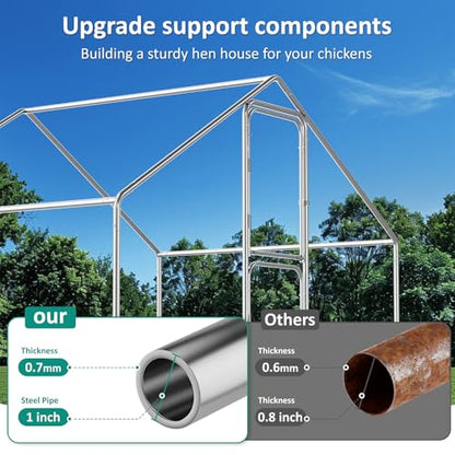 Large Metal Chicken Coop, Walk-in Chicken Run with Feeding Door, Security Lock and Cover, Outdoor Duck/Rabbit Cage Poultry Pen for Backyard, Farm, Yard (Silver - Spire Roof, 9.8 x 6.6 x 6.6 FT) - size: 78.8"L x 118.1"W x 78.8"H