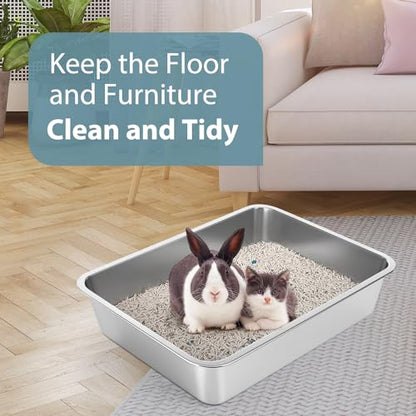 WENBOKMIN Stainless Steel Cat Litter Box - Litter Box for Cats - Easy to Clean, Never Absorbs Odor, Stains, or Rusts - Silver (17.7" L x 13.5" W x 4" H) - size: 17.7" L x 13.5" W x 4" H