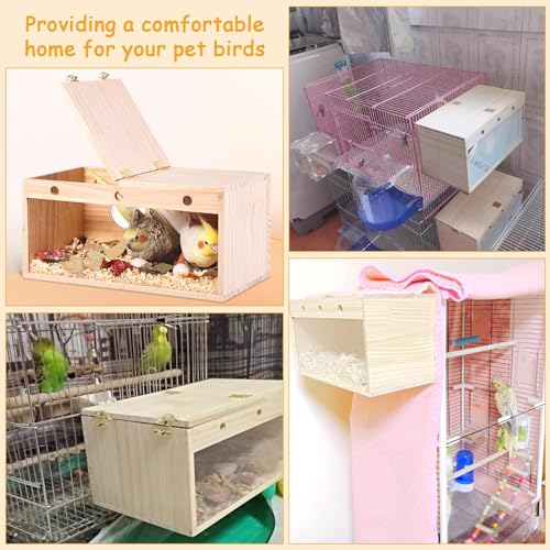 PINVNBY Large Natural Wood Parakeet Nesting Box Budgie Breeding Box Acrylic Bird Nest for Cage Transparent Panoramic for Birds, Parrots, Cockatiels, Lovebirds, Canaries (S: 7.87 x 4.72 x 4.72 inch) - size: S: 7.87 x 4.72 x 4.72 inch