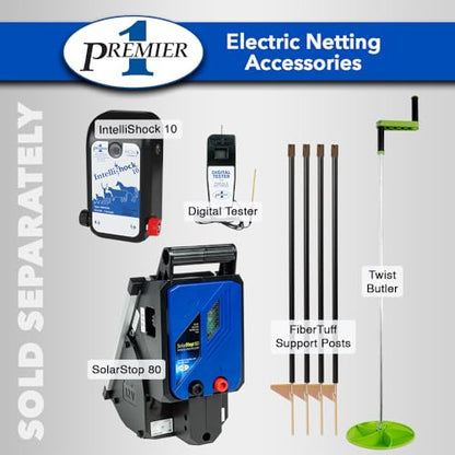 Premier 1 PoultryNet® 42"H x 164'L Portable Electric Fence with Built-in Posts | White/Black Fence for Chickens, Ducks, Geese
