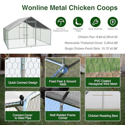 Large Metal Chicken Coop Heavy Duty Chicken Pens Outdoor with Top Walk in Poultry Cage Chicken Run Dog Kennel with Water Resident and Anti-UV Cover for Yard with Cover Duck Rabbit Cage - size: 117.6"L x 79.2"W x 79.2"H