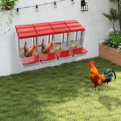 Chicken Nesting Boxes, 4 Compartment Nesting Boxes for Laying Eggs, Roll Away Nesting Box Egg Collection Tray, Wall Mount Poultry Roll Away Chicken Laying Boxes (Red) - color: 4 Compartment Nesting Boxes (Red)